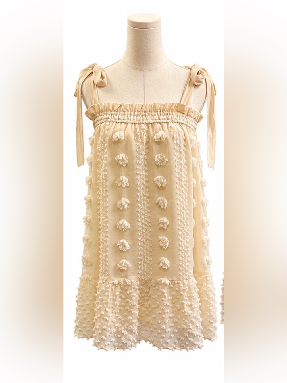 VICI Ivory Swiss Dot Tie Shoulder Babydoll Dress Size Medium